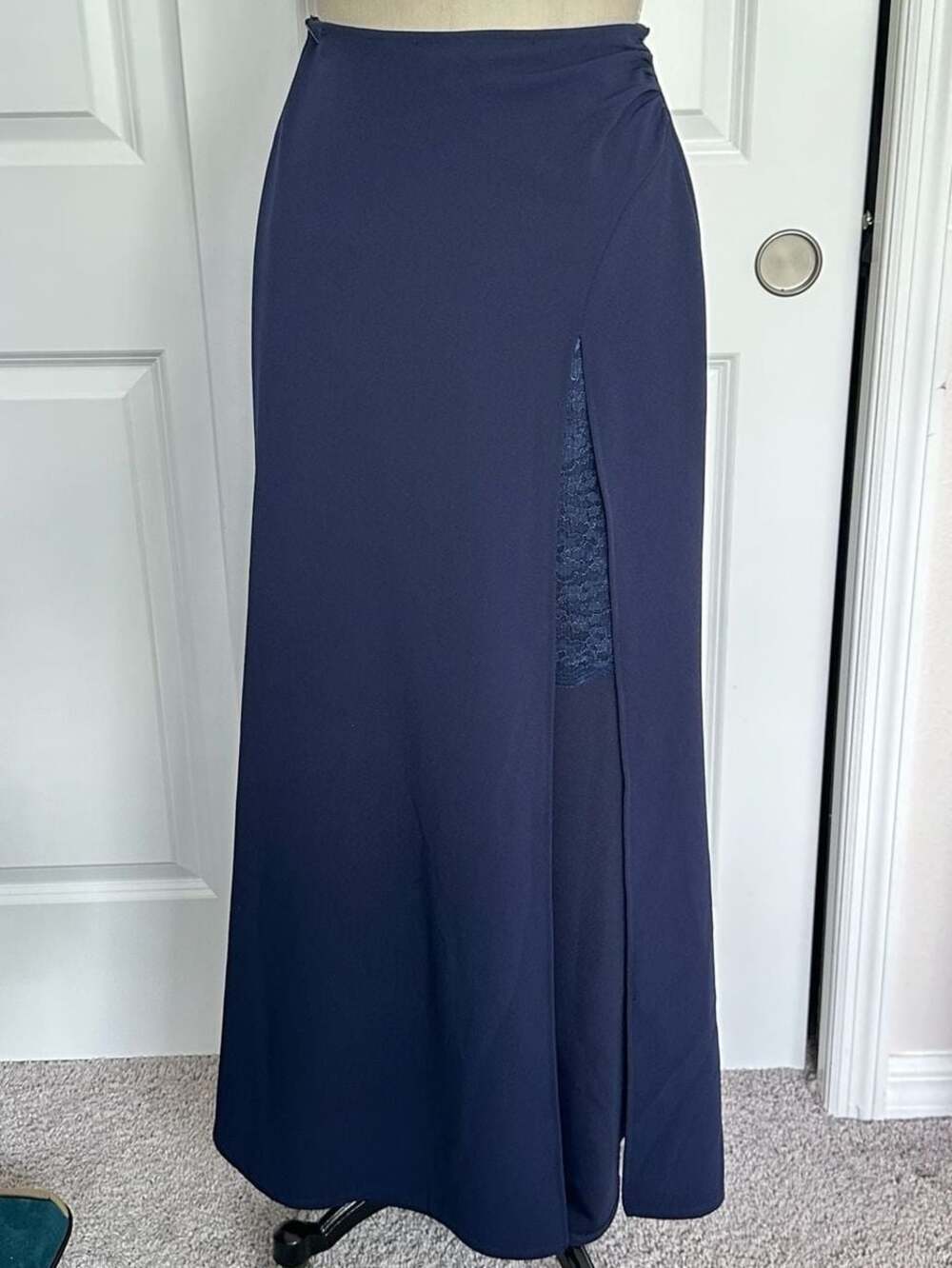 Venus Navy Blue Lace Detail Slit Maxi Skirt Size 4